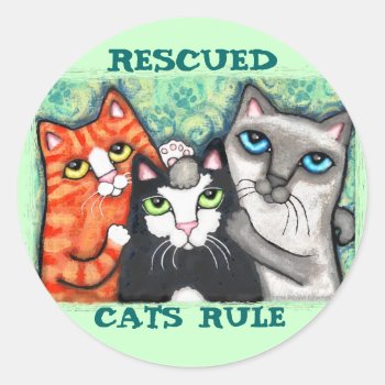 Rescued / Shelter Cat's Classic Round Sticker by jamiecreates1 at Zazzle