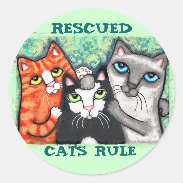Rescued / Shelter Cat's Classic Round Sticker (Front)