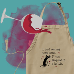 Rescued Some Wine Funny Quote with Black Cat Adult Apron