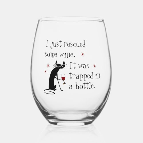 Rescued Some Wine Funny Wine Quote Stemless Wine Glass
