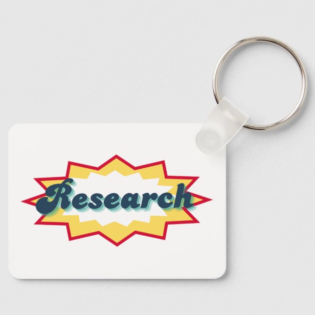 Research, comic book pop design keychain (Front)