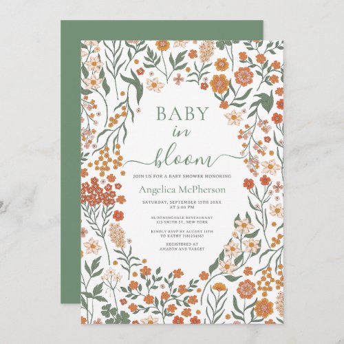 Reseda Green Wild Flowers Frame Baby in Bloom Invitation