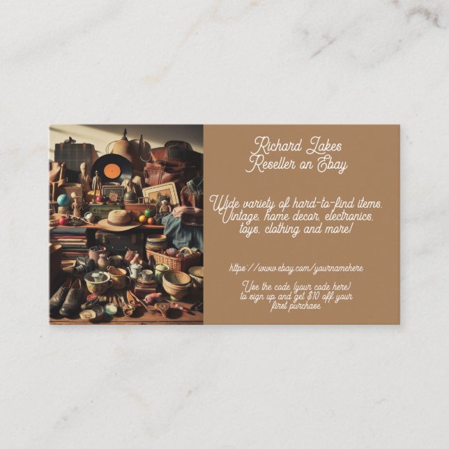 Reseller eBay Thrifted Thrifter Vintage Brown  Business Card (Front)