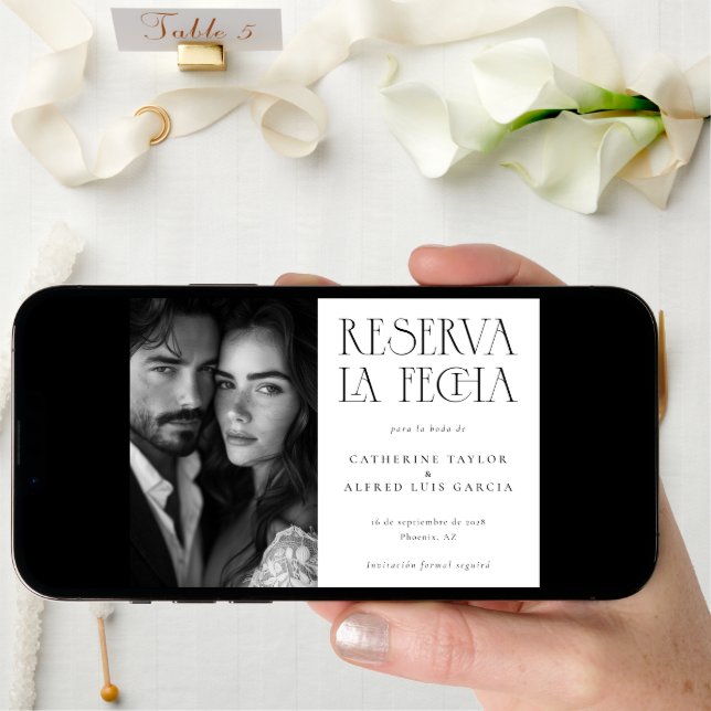 Reserva La Fecha Black White Spanish Photo Wedding Save The Date (Front Digital)