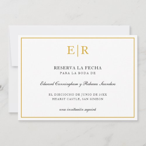 Reserva La Fecha Elegant Gold Monogram Formal Save The Date