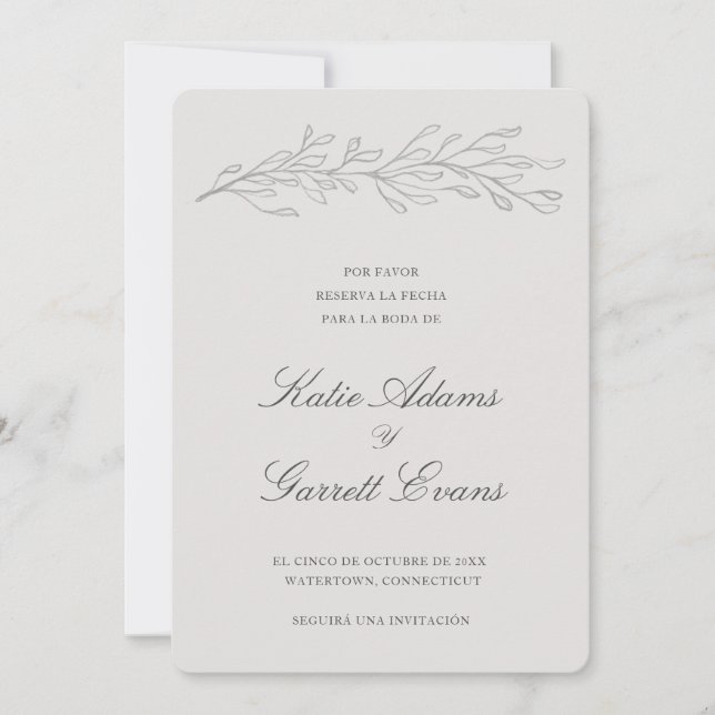 Reserva la Fecha Elegant Simple Gray Spanish Save The Date (Front)