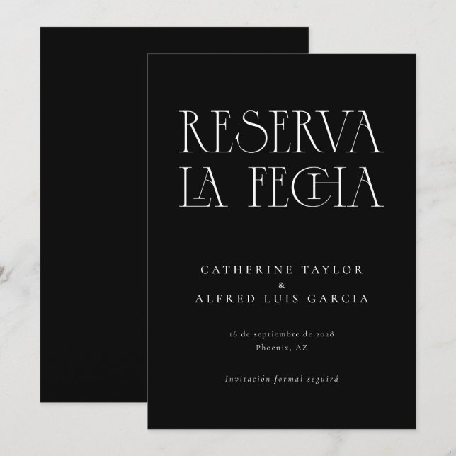 Reserva La Fecha Modern Black Spanish Wedding Save The Date (Front/Back)