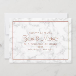 Reserva La Fecha Modern Marble Rose Gold Spanish Save The Date