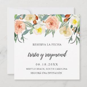 Reserva La Fecha Peach Floral Botanical Spanish Save The Date