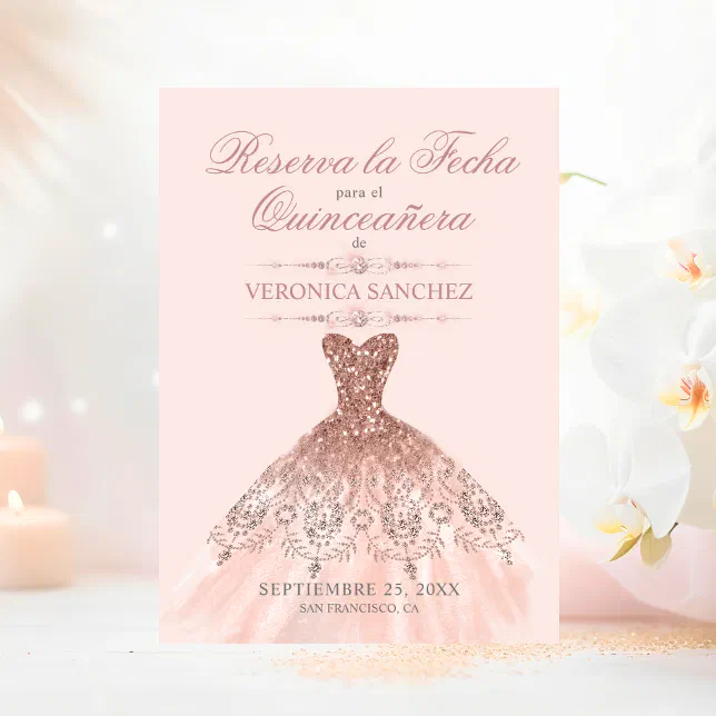 Reserva la Fecha Quinceaera Pink Dress Save The Date | Zazzle