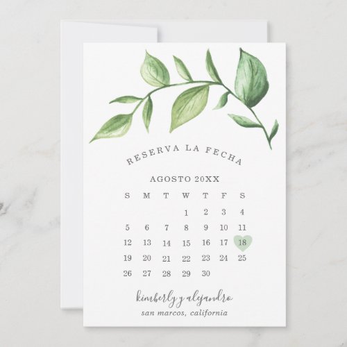 Reserva La Fecha Rustic Greenery Calendar Spanish Save The Date