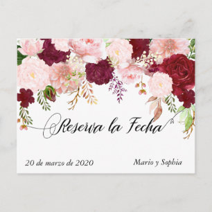 Reserva La Fecha Save The Date Burgundy pink Announcement Postcard