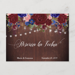 Reserva la Fecha Save the Date Spanish Navy Flower Announcement Postcard