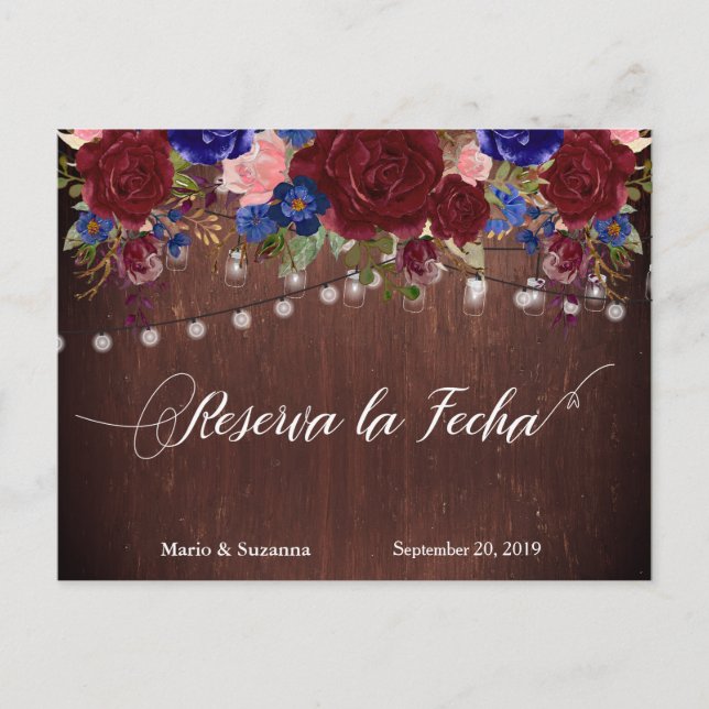 Reserva la Fecha Save the Date Spanish Navy Flower Announcement Postcard (Front)