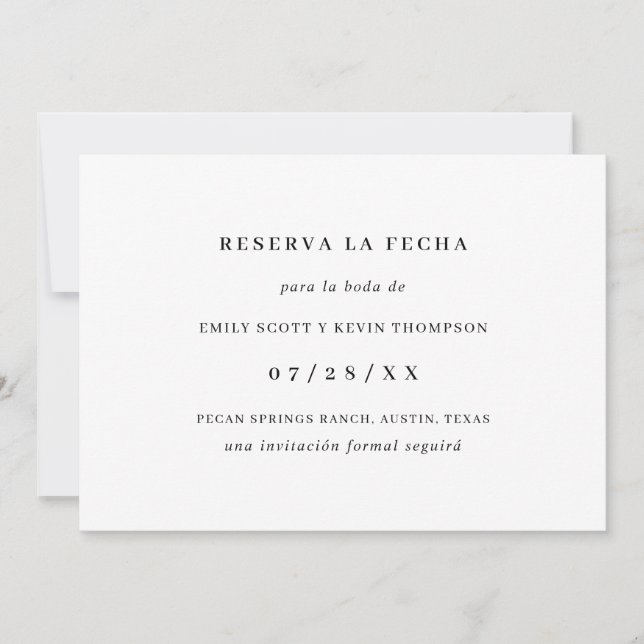 Reserva la Fecha Simple Black and White Spanish Save The Date (Front)