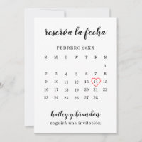 Reserva la Fecha Simple Calendar Red Heart Spanish