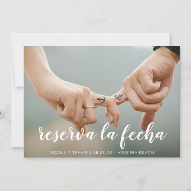 Reserva la Fecha White Handwriting Photo Spanish Save The Date (Front)