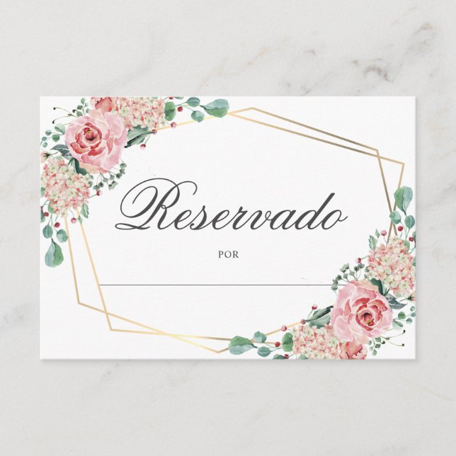 RESERVADO Mesa - Pink Spanish Quinceañera Quince Enclosure Card (Front)