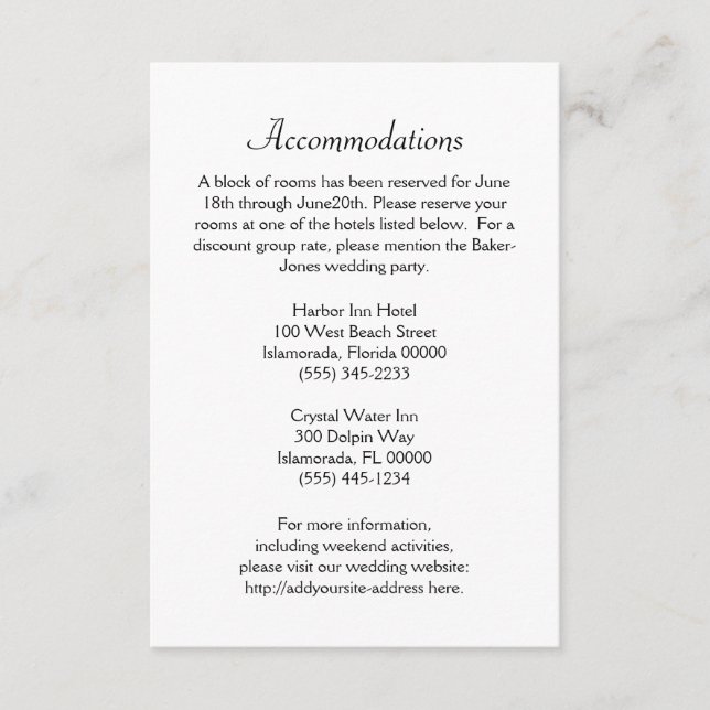 Reservations and Accommodations Wedding Cards (Front)