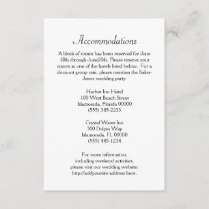 Reservations and Accommodations Wedding Cards
