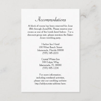 Reservations and Accommodations Wedding Cards