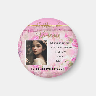 Reserve la fecha /Save the Date en Rosa y Oro Magnet