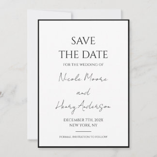 Reserve the Minimalist White And Black Wedding Dat Save The Date
