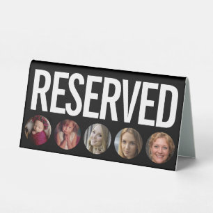 Reserved 50th Birthday black white pink five photo Table Tent
