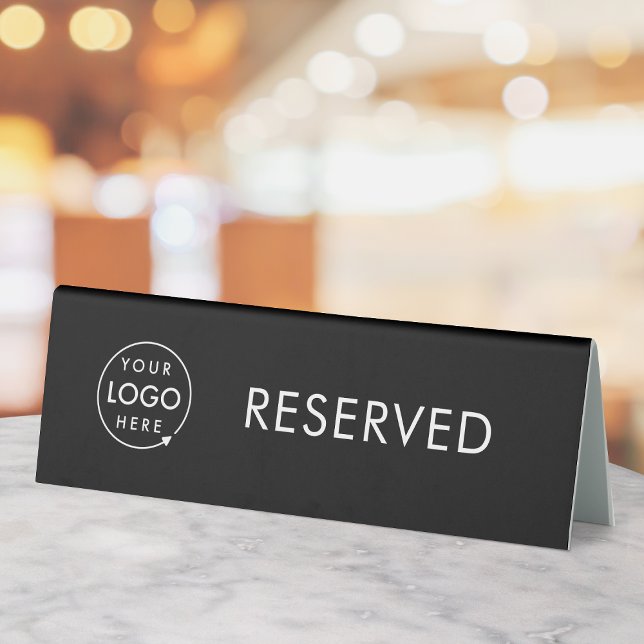 Reserved | Black Logo Restaurant Table Reservation Table Tent (Branded black reserved table tent signs for restaurants, bars, cafes & hospitality events.)