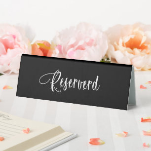 Reserved black white script elegant table tent