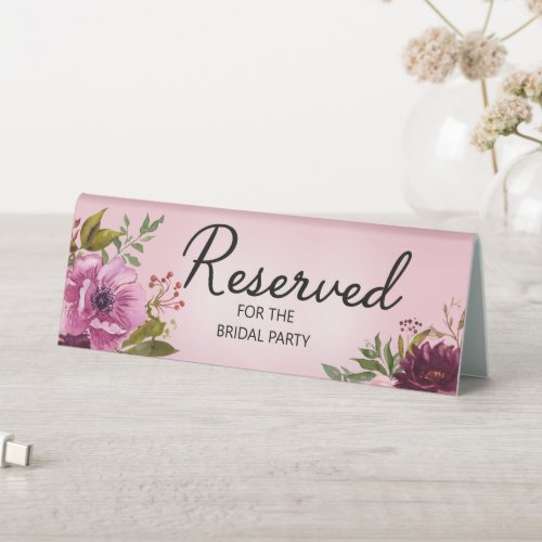 Reserved Bridal Party Pink Purple Floral   Table Tent Sign