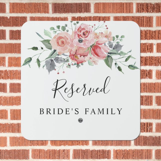 Reserved Bride's Family Blush Pink Rose Wedding Metal Sign (In Situ(Brick))