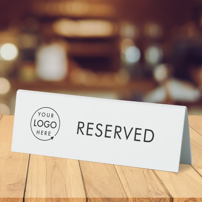 Reserved | Business Logo Restaurant Reservation Table Tent (Branded reserved table tent signs for restaurants, bars, cafes & hospitality events.)