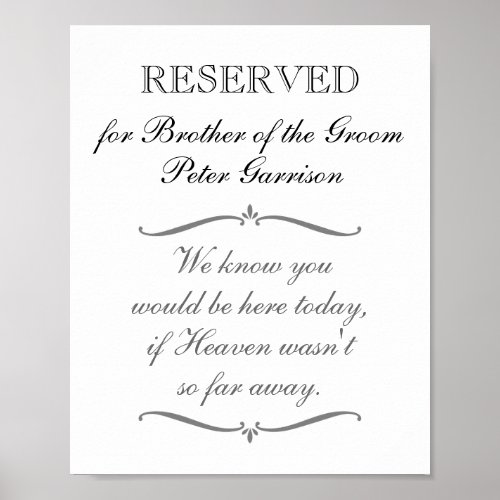 Reserved Chair Brother of Groom Memorial Wedding Poster