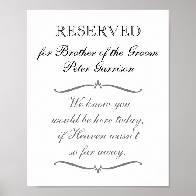 Reserved Chair Brother of Groom Memorial Wedding Poster (Front)