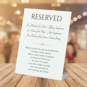 Reserved Chair With Names In Memory Of Wedding Pedestal Sign
