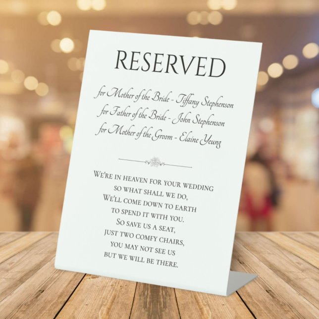 Reserved Chair With Names In Memory Of Wedding Pedestal Sign (Creator Uploaded)