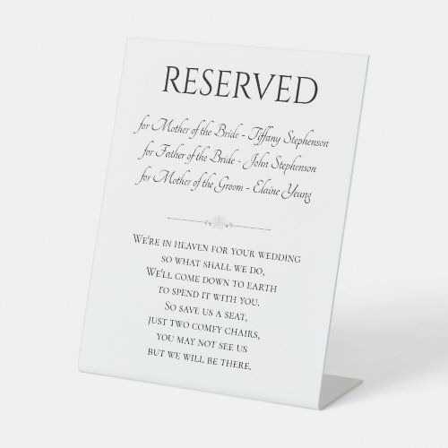 Reserved Chair With Names In Memory Of Wedding Pedestal Sign
