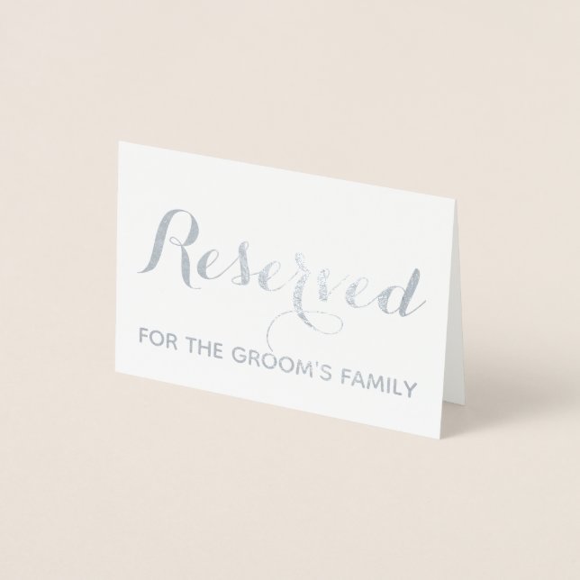 Reserved custom script elegant Wedding Table place Foil Card (Front)