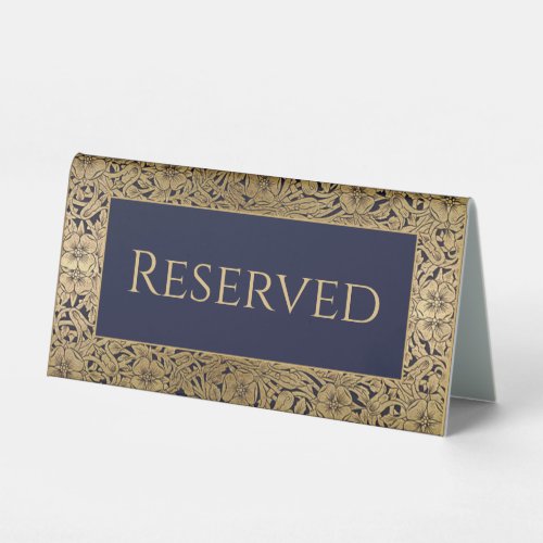 Reserved Elegant Vintage Gold Roses Navy Blue  Tab Table Tent Sign