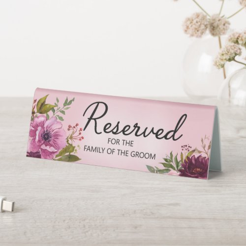 Reserved Family of Groom Pink Purple Floral  Table Tent Sign