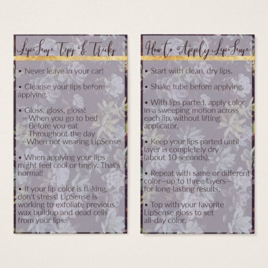 Reserved for Amy ~LipSense Application & Tips Card (Front & Back)