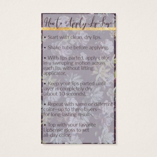 Reserved for Amy ~LipSense Application & Tips Card (Back)