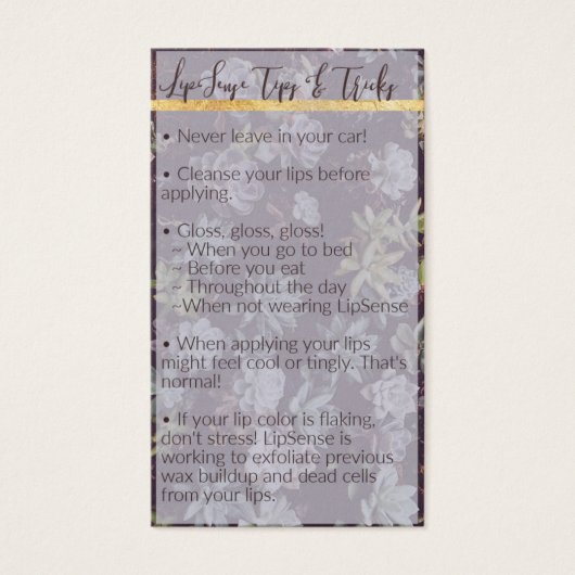 Reserved for Amy ~LipSense Application & Tips Card (Front)