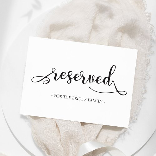 Reserved for Black Simple Wedding Sign