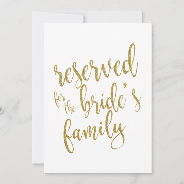 Reserved for Bride's Family  Affordable Sign (Front)