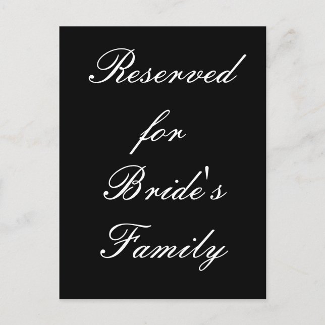 Reserved for Bride's Family Postcard (Front)