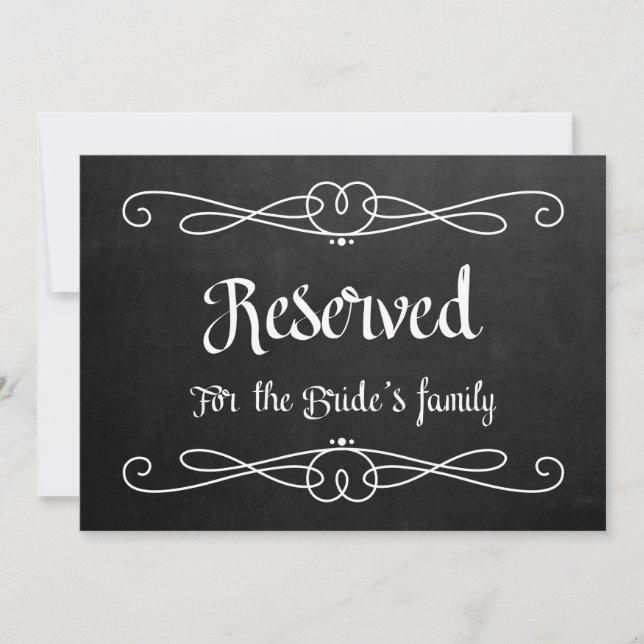 "Reserved for Bride's Family" Wedding Sign Invitation (Front)
