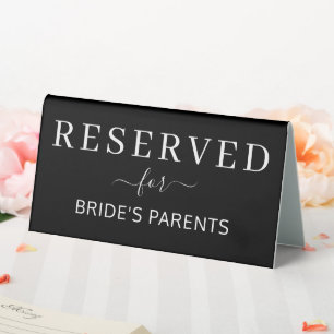 Reserved For Brides Parent Wedding Reception Event Table Tent