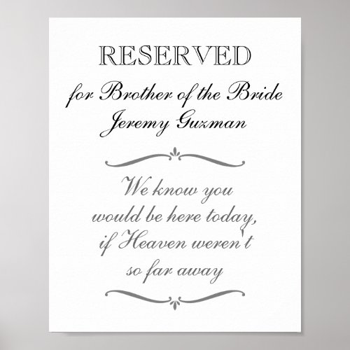 Reserved For Brother of the Bride Memorial Wedding Poster